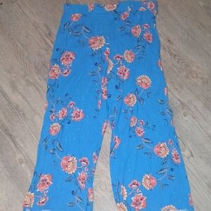LOFT Womens Size M Beach Blue Floral Wide Leg Pants